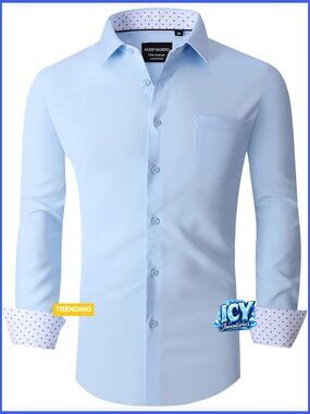 Cotton Blend Stretch Dress Shirt Long Sleeve Regular Fit Mock Neck